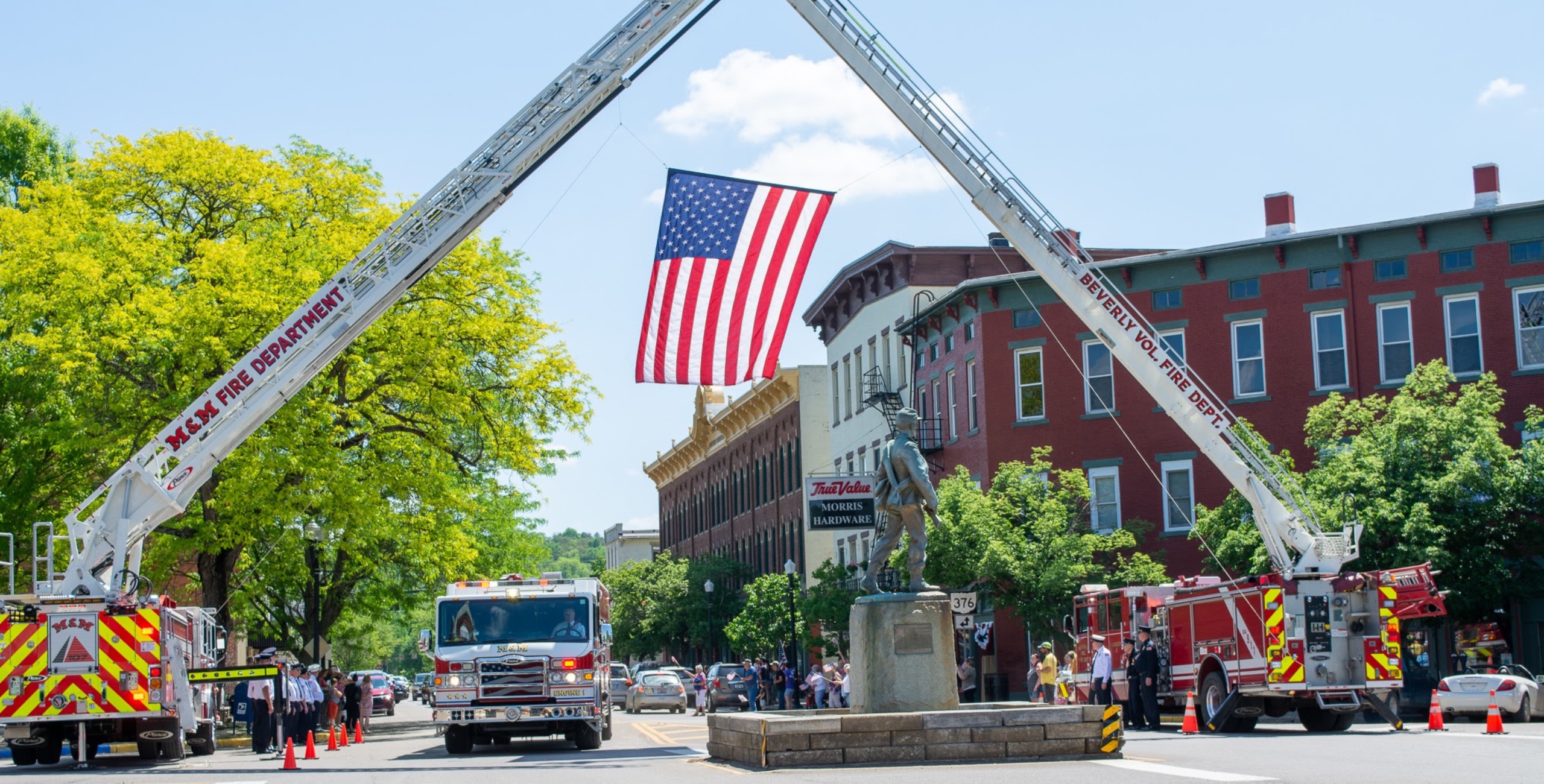 EMS & Fire Trucks Beverly Volunteer Fire Department Raising the American flag